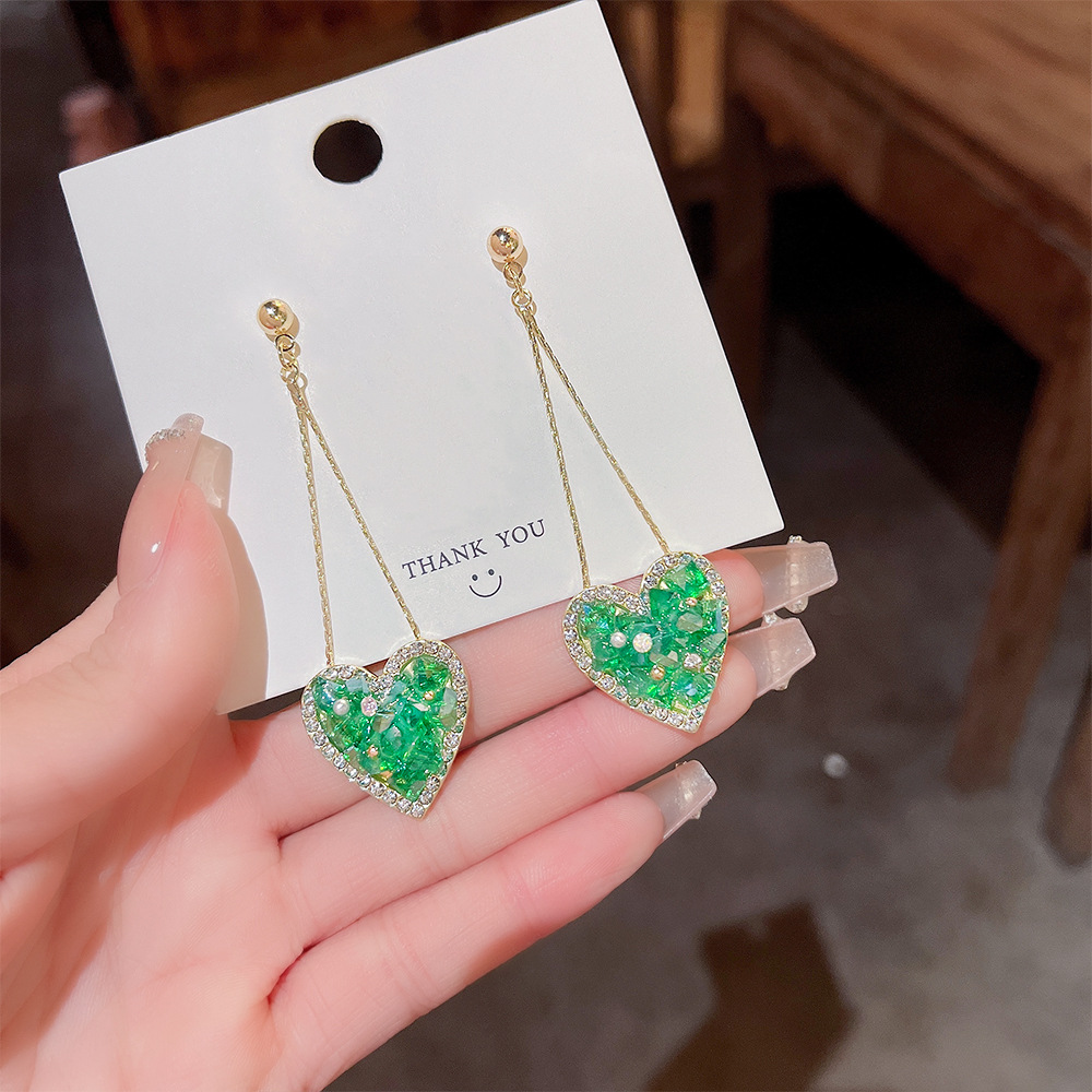Simple Style Heart Shape Copper Inlay Artificial Crystal Drop Earrings 1 Pair