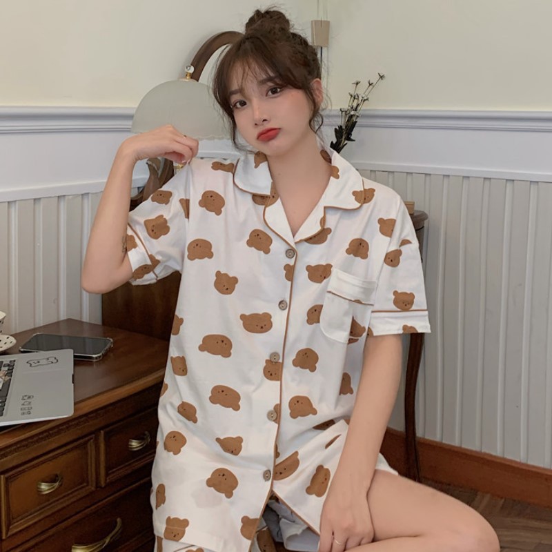 Weishang.com red pajamas women's summer new cardigan short-sleeved shorts pajamas home wear suit source factory wholesale