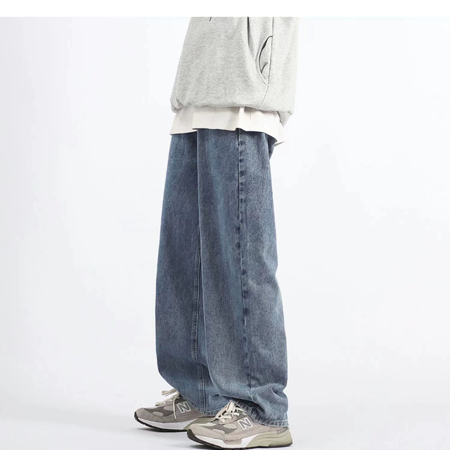 Demi-season autumn jeans, trousers for leisure, loose straight fit