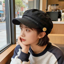 法式秋冬黑色八角帽女时尚百搭显脸小画家帽复古文艺英伦海军帽男