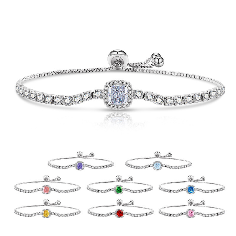 爆闪彩宝冰花切高碳钻公主方包拉伸式手链女跨境欧美抖音直播代发