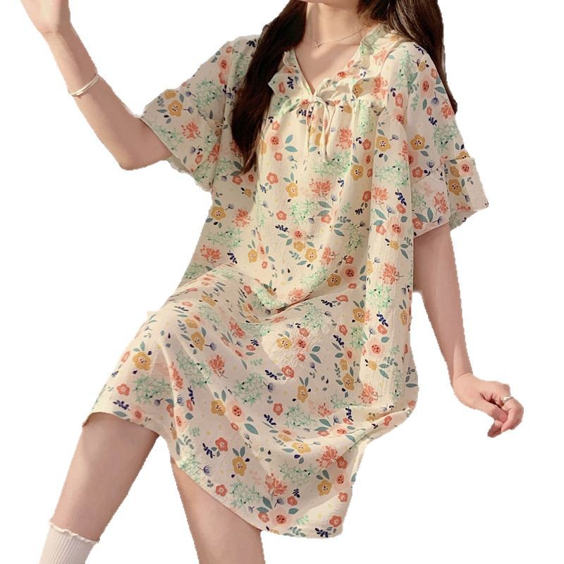 Fábrica de fuente de comercio exterior transfronterizo explosión de pijama de verano arrojar pijama de burbuja arrugado mujer dulce ropa de hogar suelta mujer