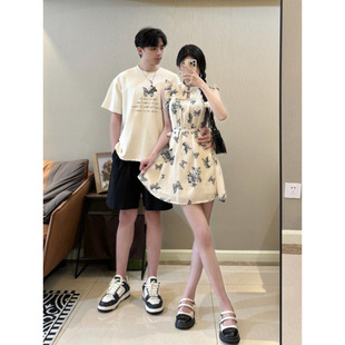 Couple's Chinese Style Summer 2025 New Short Sleeve Niche Design Butterfly Dress One Skirt One Top