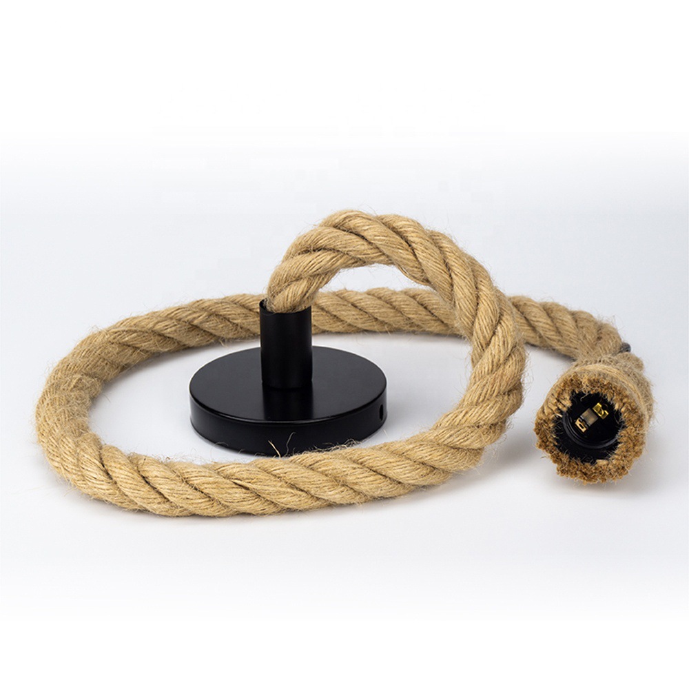 Sostenedor de la lámpara de cuerda de cáñamo de la vendimia colgante de alambre de estilo industrial titular de la lámpara de color natural E27 tornillo titular de la lámpara restaurante Cafe Lámpara decorativa