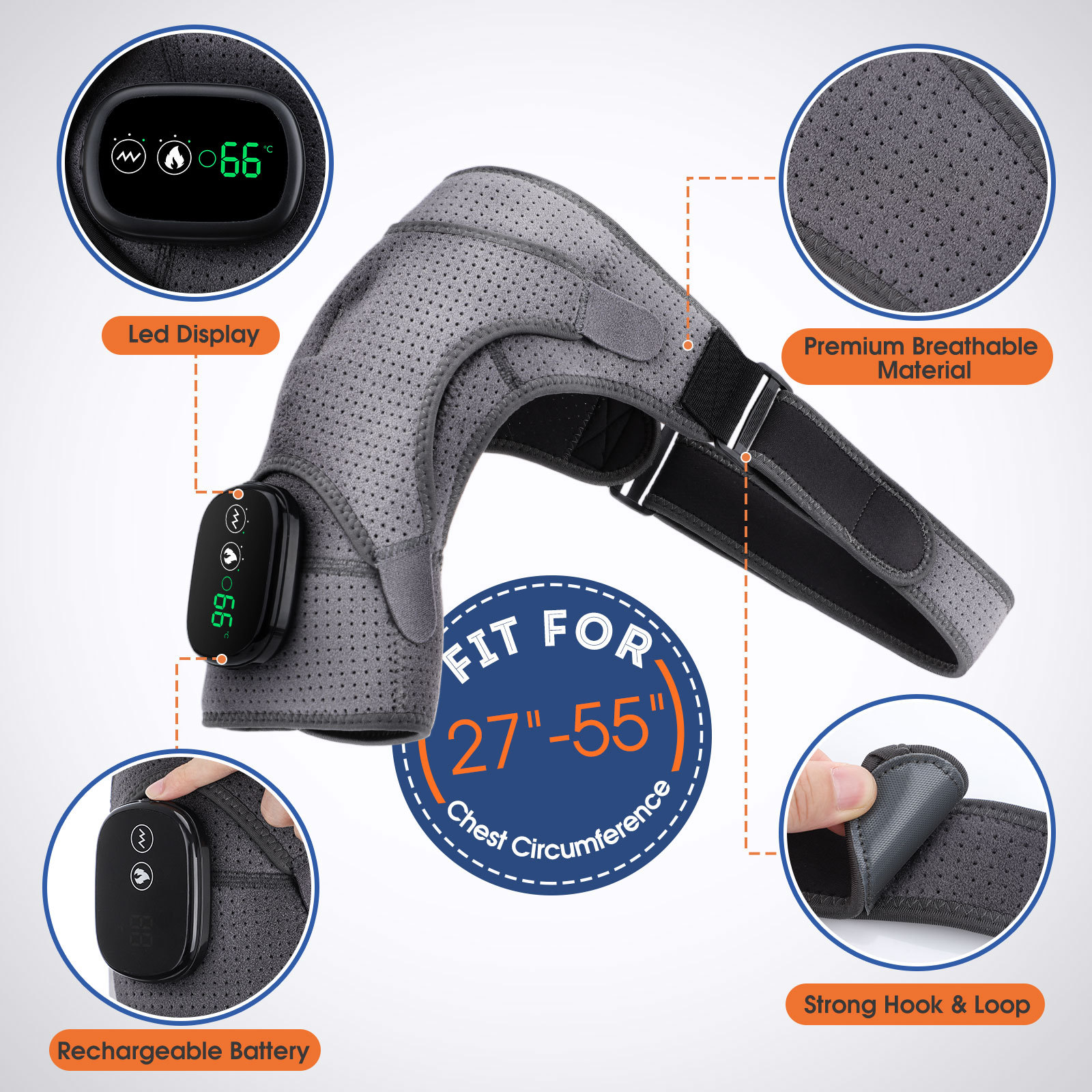 3-speed Adjustable Controller Usb Charging Warm Electric Massage Shoulder Pad display picture 3