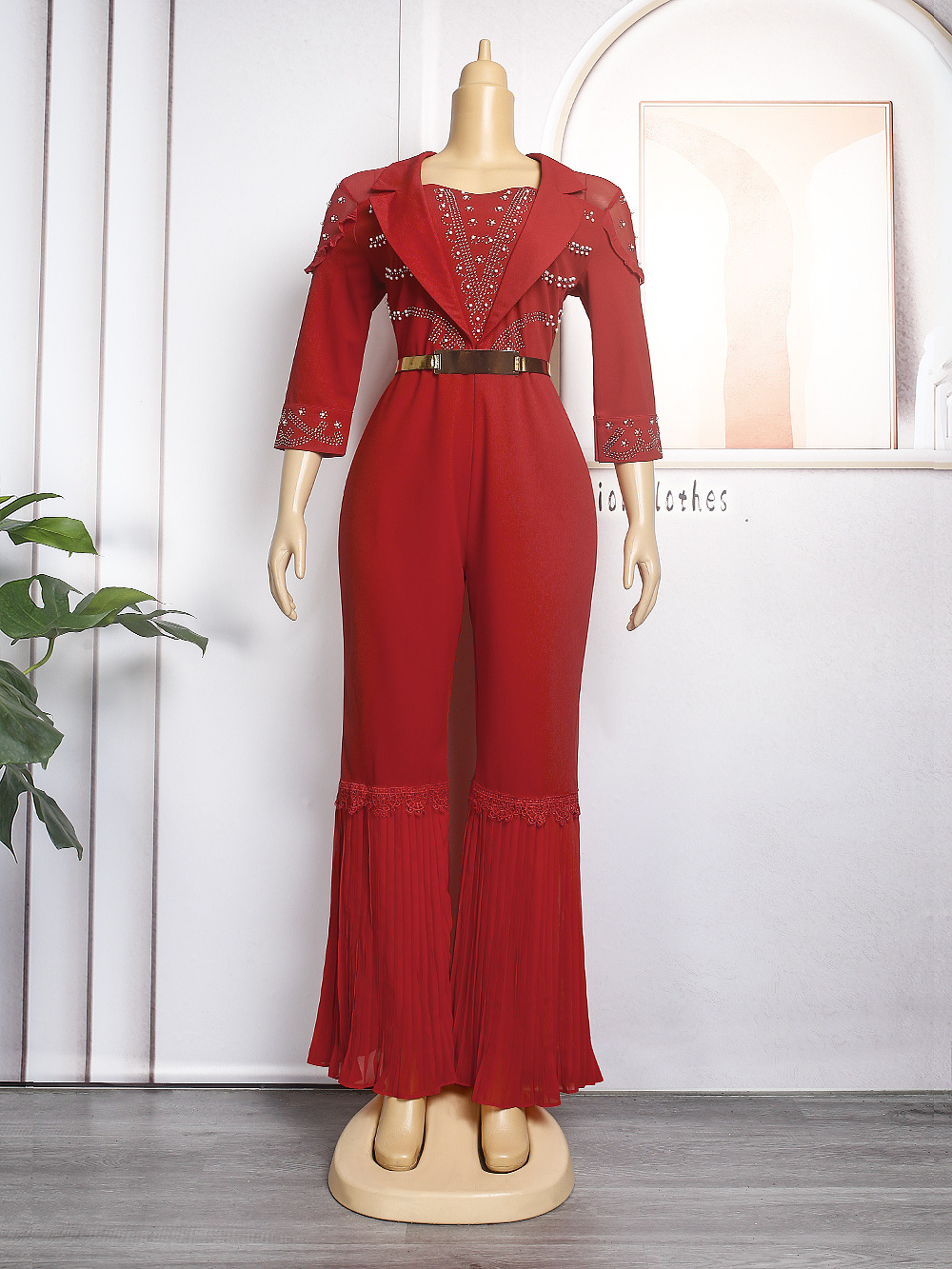 AliExpress Amazon wish2023 nuevo Flared Pantalones rectos ropa de las mujeres africanas más tamaño mono cinturón image 10
