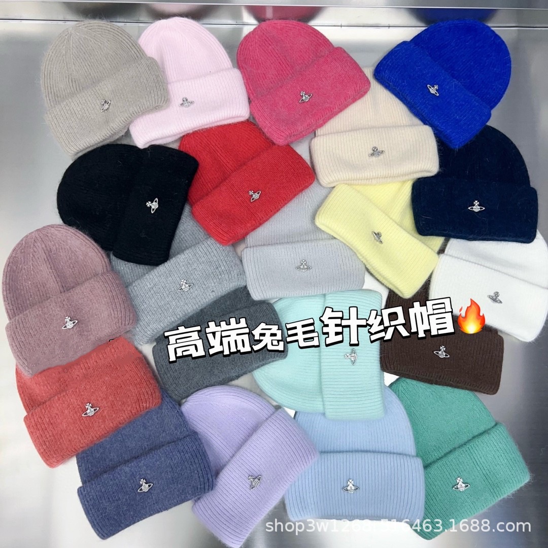 潮牌兔毛帽子女秋冬季显脸小毛茸绒保暖护耳针织毛线帽大头围冷帽