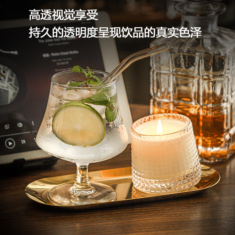 Taza de brandy Taza de vino extranjera alta Taza de café americano Taza de bebida de alto valor Taza de cóctel de patas cortas transparente