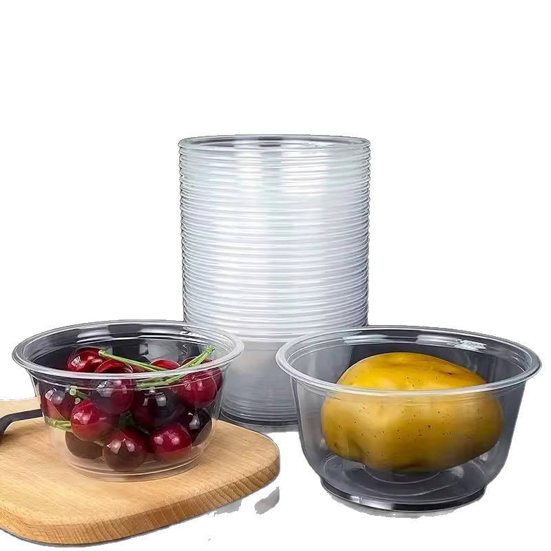 厚みのある使い捨てボウル家庭用使い捨て食器、スプーン、ファーストフードのテイクアウト包装プラスチック丸ボウル蓋付きスープボウル卸売|undefined