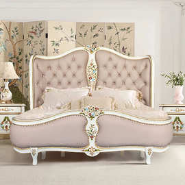 欧式全实木真皮床公主女孩卧室大床1.5米1.8米2.米白色主卧床家具