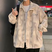 灯芯绒外套男秋季褂子韩版潮流休闲宽松潮牌ins满印字母印花夹克