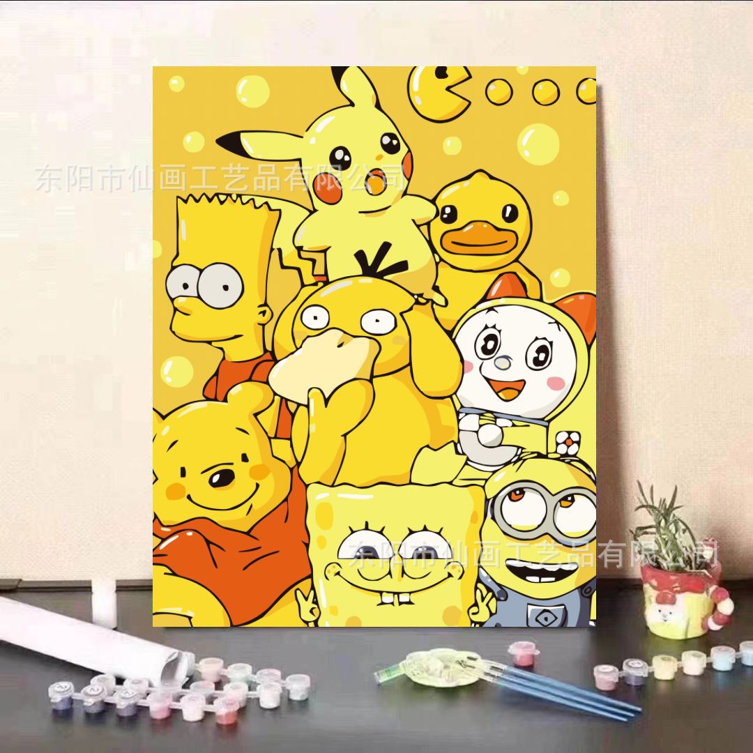 Fábrica de pintura al óleo digital de bricolaje al por mayor personajes de dibujos animados lindos de gran tamaño 4050 decoraciones pintadas a mano para dibujar