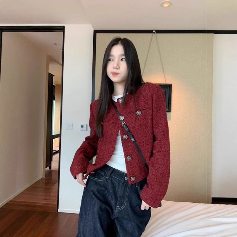 Xiaoxiangfeng 韓国スタイルの女性用ジャケット、2025年春秋の新作、レトロカジュアルショートスタイル、ニッチな気質、セレブ向けトレンディートップス|undefined