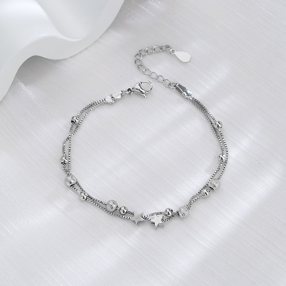 Spring Dawn Simple Planet Bracelet for Women, Korean Style, Brings Good Luck, Frosted Round Beads, Star Double Layer Bracelet