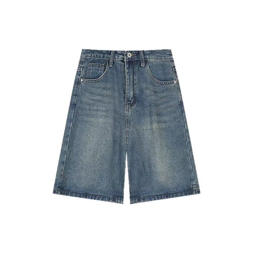 Women's Summer 5-inch Retro Plain Denim Shorts with Hong Style, Loose Streetwear Trend Brand Pants for Outdoor Wear in 2025