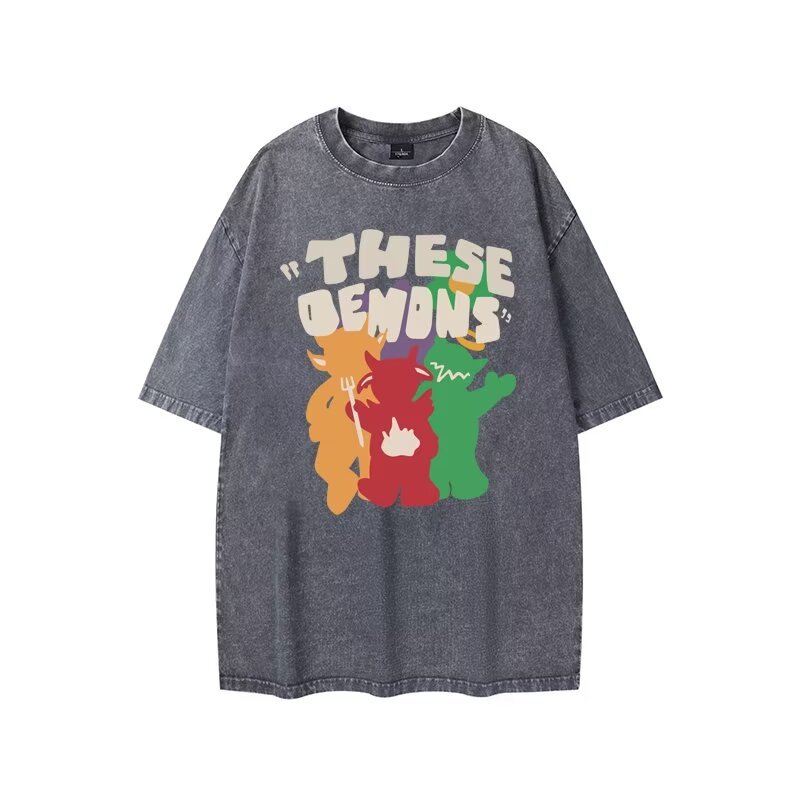 Summer retro cotton trend cartoon sports short sleeve T-shirt