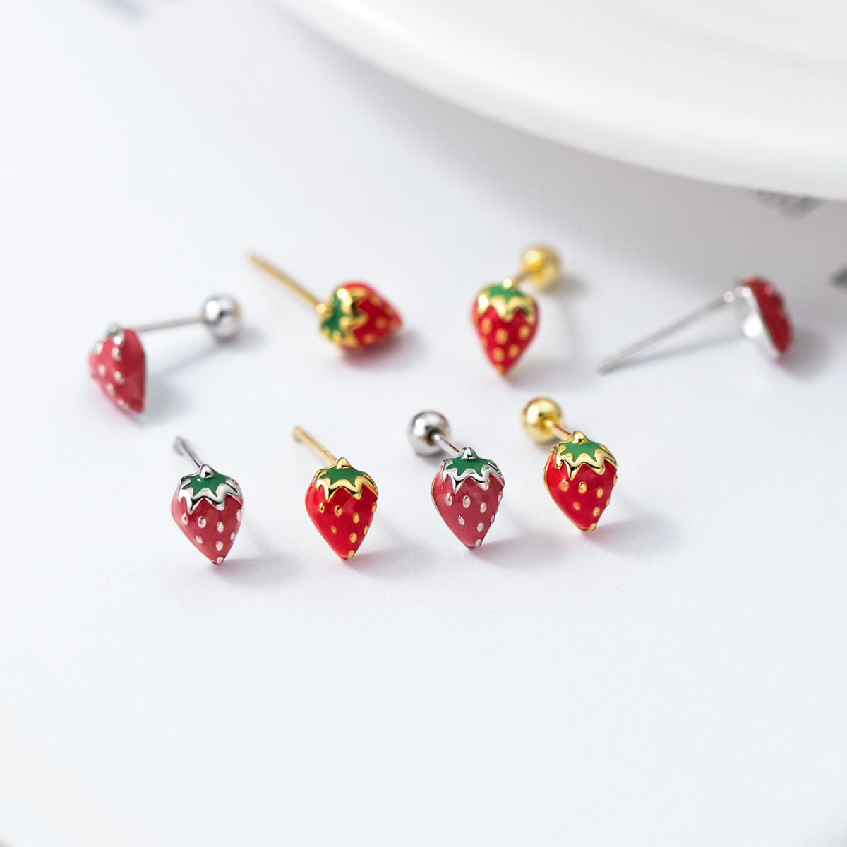 Ear Studs Classification 1 Pair 925 Sterling Silver Strawberry Ear Studs