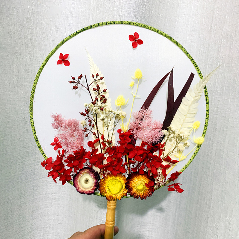 Dried Flower Fan DIY Material Pack Everlasting Flower Sticker Fan Mother's Day Handmade Gift for Mom Activity