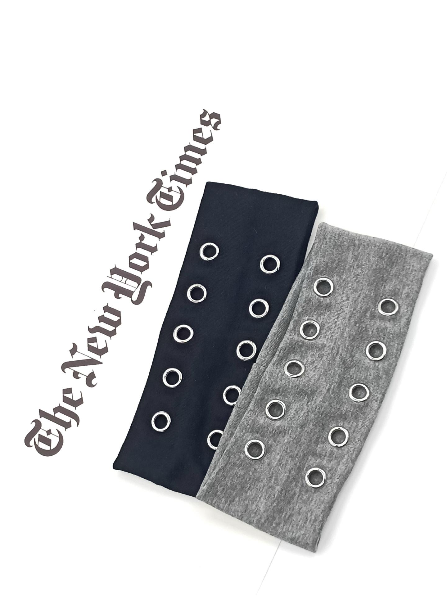 HW250402-40x7.5cm弹力布10气眼朋克风头带-