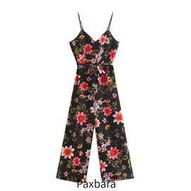 2025欧美风夏女装绚丽大花开叉吊带连体长裤  6003