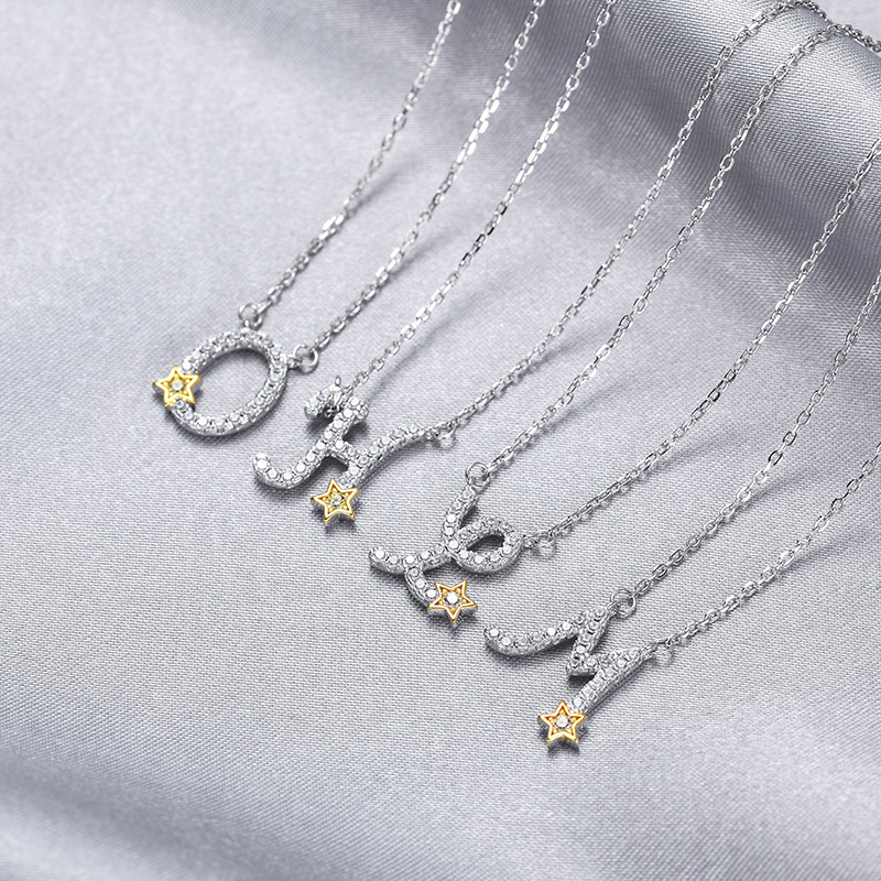 Pequeña estrella diamante-incrustado 26 letras inglesas colgante s925 collar de plata esterlina europeo y americano ins estilo moda clavícula cadena femenina