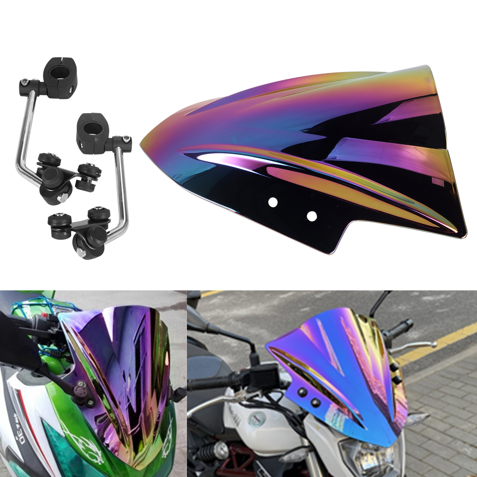 Kawasaki Windshield Windscreen Fairing for Kawasaki 300 R EX300 EX300R 2013-2017 (Motorcycle front windshield) - ninja-windshield-colorful-black-bracket