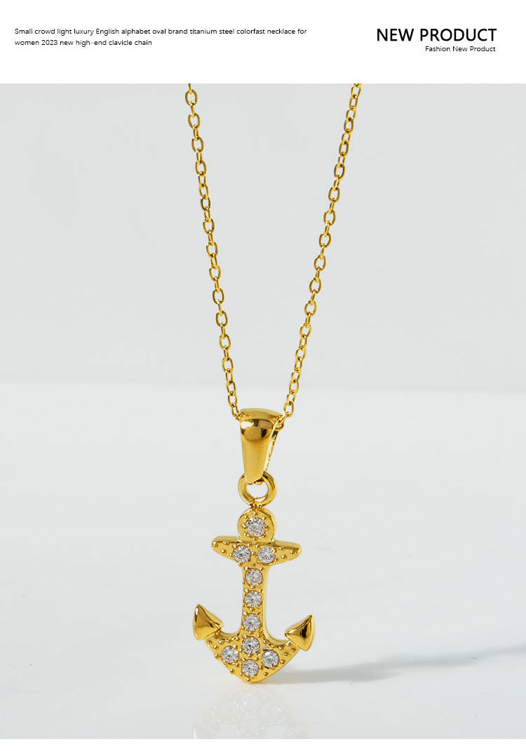 Holiday, Daily, Street Occasion Wholesale Jewelry Elegant Simple Style Streetwear Anchor Titanium Steel Diamond Pendant Necklace