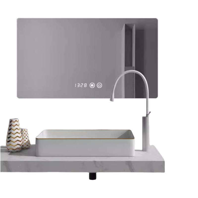 Espejo de baño pantalla táctil retangular espejo inteligente antiniebla pared LED luminoso baño con lámpara pared espejo