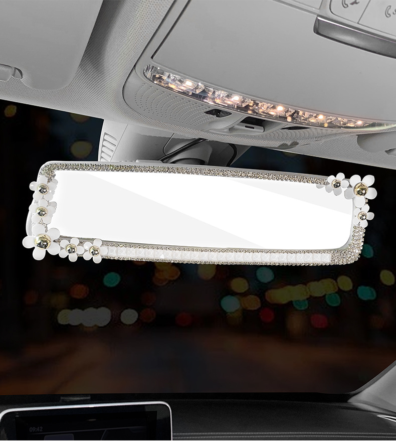 Cross-border diamond-encrusted car to expand the field of view mirror car rearview mirror diamond small chrysanthemum car modified large mirror