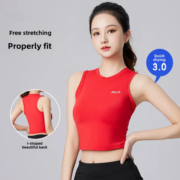 Quick-Drying Sleeveless Sports Vest Women's Summer Running Fitness Top Short Outer Wear Blouse Stretch Naked Yoga Clothes