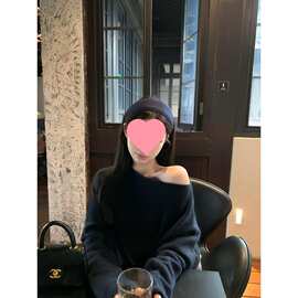 跨境Unifitop 藏青感软糯一字肩多穿针织毛衣慵懒宽松斜肩衣