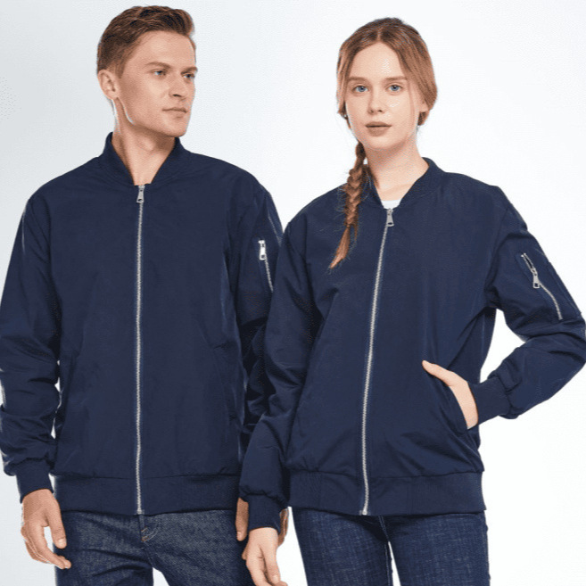 Autumn trendy brand flight jacket, solid color, stand-up collar, windbreaker, unisex, suitable for school uniforms, team uniforms, and workwear, with logo printing available