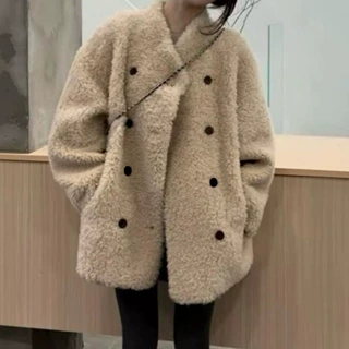 韩系皮毛一体保暖毛绒绒外套女2026冬季感加厚仿皮草羊羔毛大衣潮
