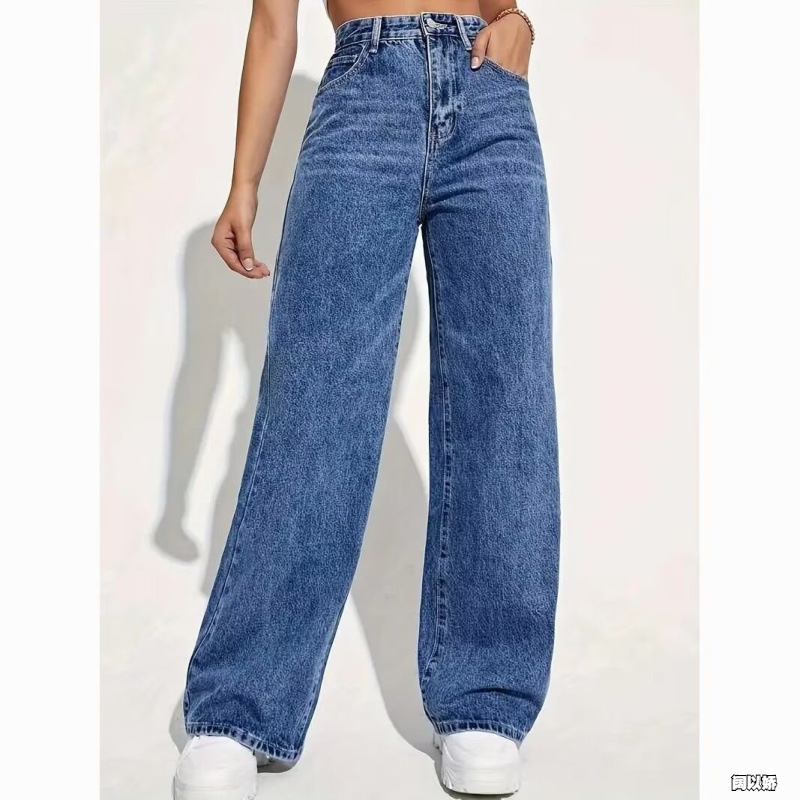 Amazon Aliexpress Cross-Border Popular European and American Women's Jeans Women's High-Waist Slim Straight Denim Trousers Wholesale