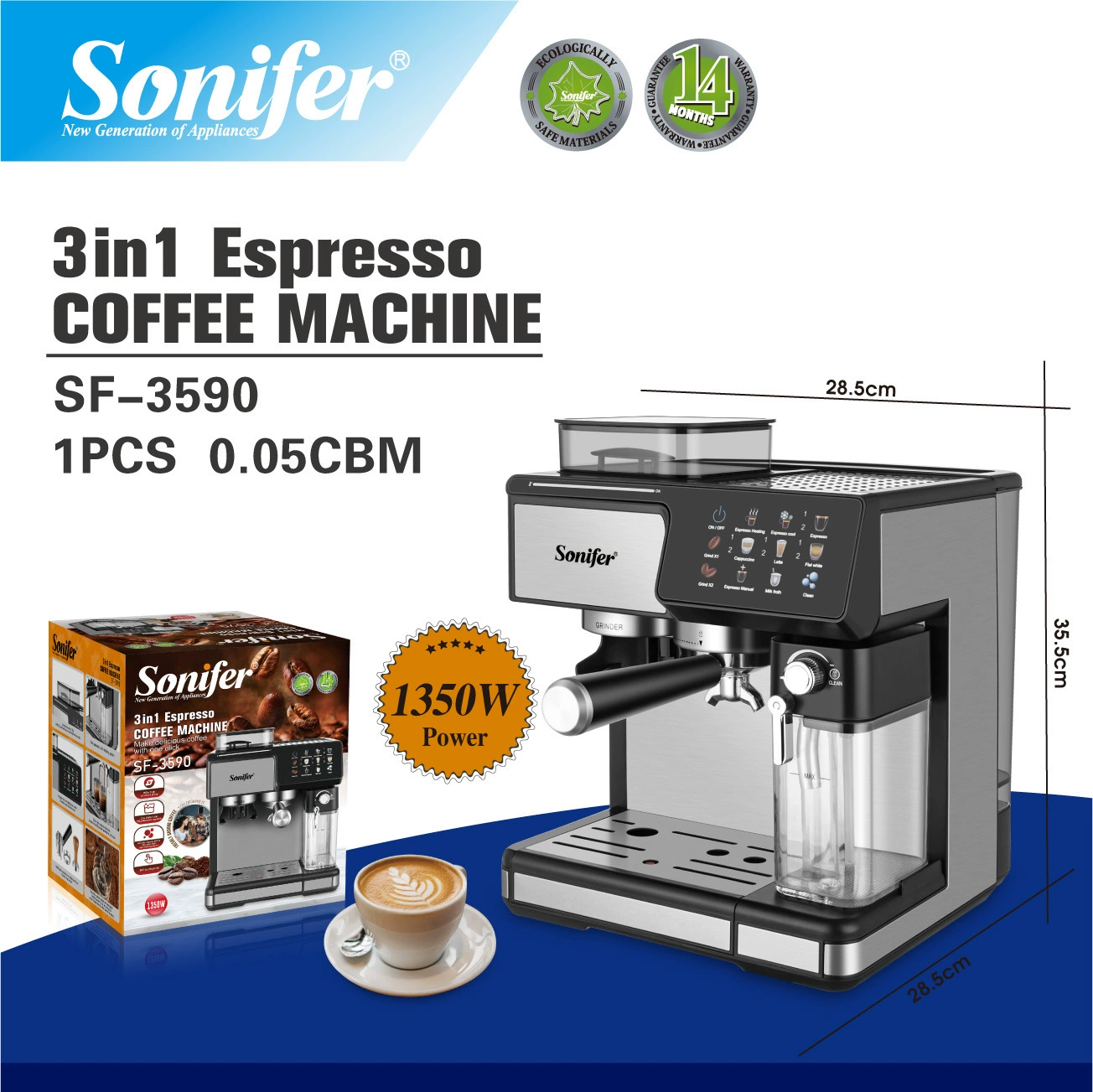 Кофемашина эспрессо компактная бытовая кроссборд Sonifer SF-3590