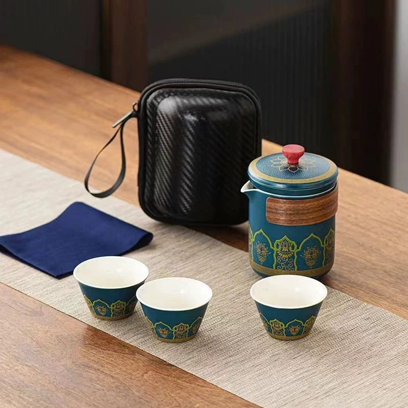 Портативный чайный набор для путешествий Наружный чайный пакет керамический горшок три чашки портативный автомобильный экспресс-кубок