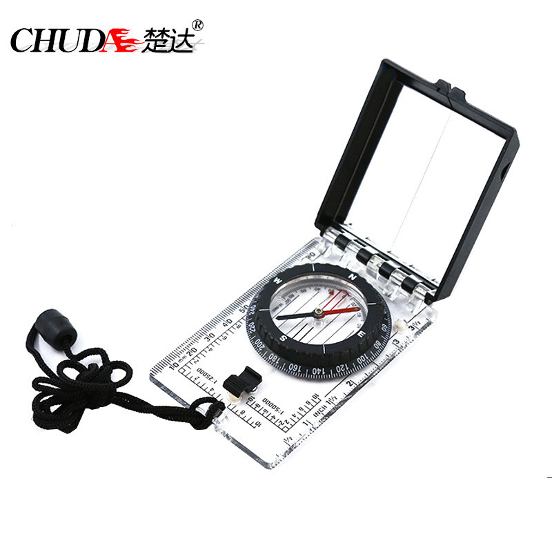 楚达户外野营便携指南针镜子多功能刻度尺指北针带磁偏角调节功能