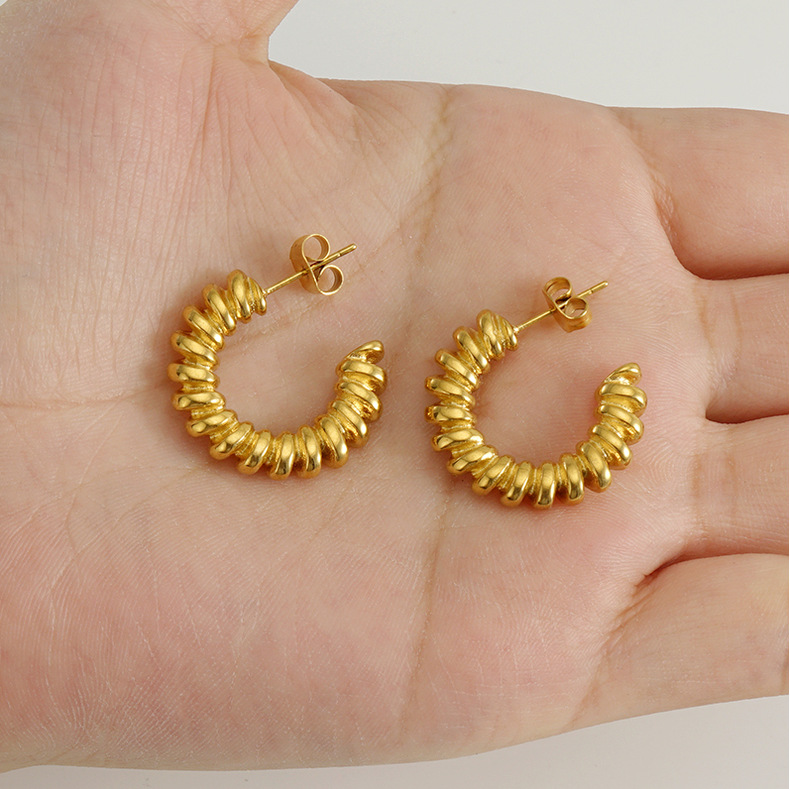 Rétro Bande En Spirale Acier Inoxydable Placage Boucles D'oreilles 1 Paire display picture 5