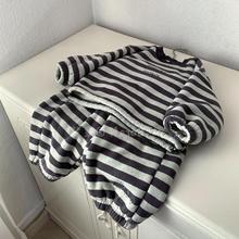 儿童春装套装2025新款男童洋气休闲卫衣女宝宝潮牌拼色条纹两件套