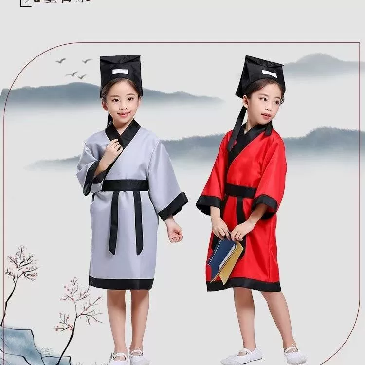 Детские древние костюмы ханьфу для мальчиков и девочек: классика с тремя персонажами, сто фамилий, правила ученика, книга, детская классная форма, комплект одежды для выступлений в детском саду.