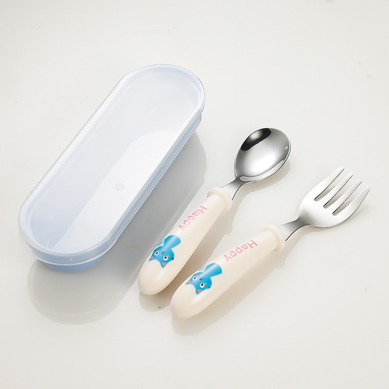 트럼펫 만화 - 흰 고양이 숟가락과 포크 세트