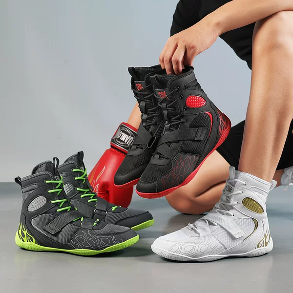 Professional Boxing Shoes for Men, Wrestling Shoes, High-Top Fighting Training Shoes, Long Boots, Muay Thai Fighting Shoes, Fitness and Sanda Shoes for Men and Women
