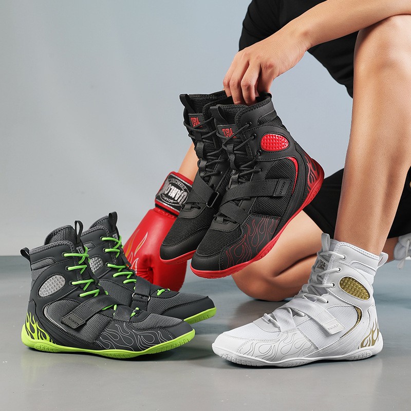 Professional Boxing Shoes for Men, Wrestling Shoes, High-Top Fighting Training Shoes, Long Boots, Muay Thai Fighting Shoes, Fitness and Sanda Shoes for Men and Women