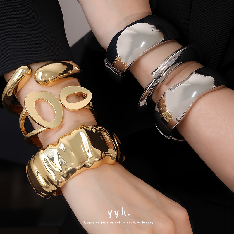 European and American Cross-Border Alloy Bracelet, Fashionable Texture, Irregular Mirror Bracelet, Light Luxury Women's Exaggerated Design Spring Bracelet