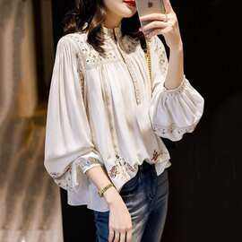 雪纺衬衫女2026年春秋洋气小衫胖妹妹设计感小众法式别致长袖上衣