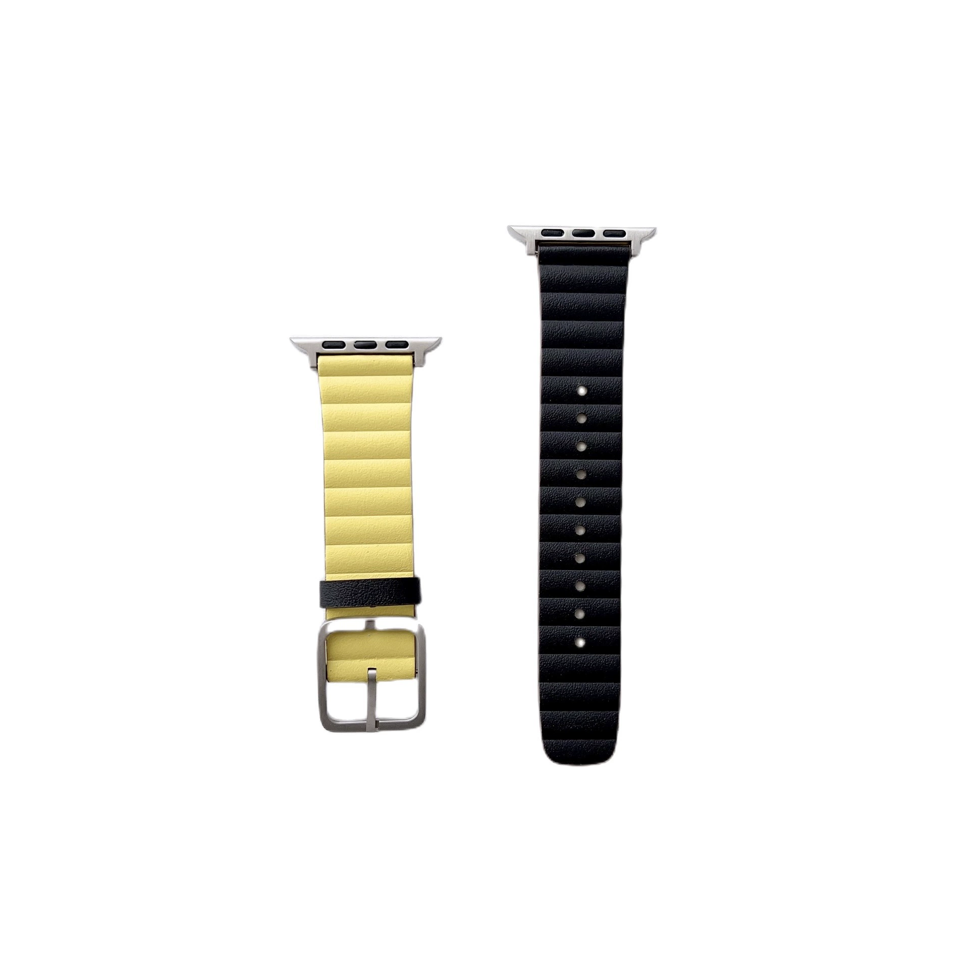 Apple double-sided bamboo watch strap, genuine leather with multiple color configurations