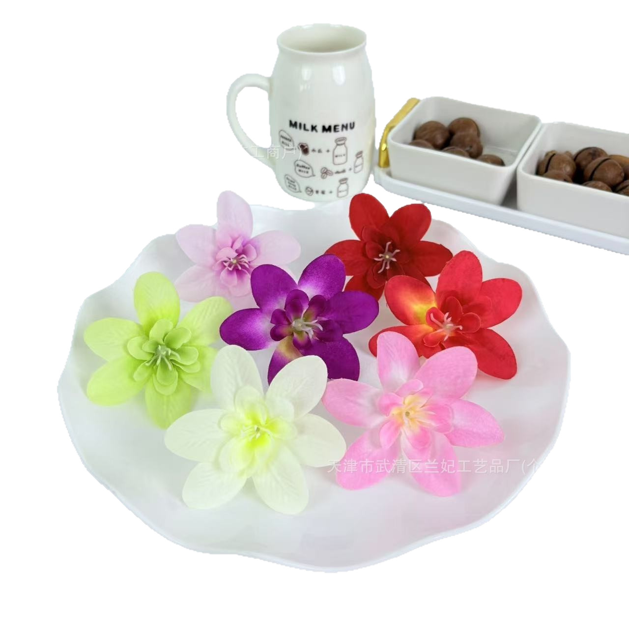 Orquídea de simulación cabeza de comida plato flor de corona de novia flor de pecho flor de muñeca hacer caja de regalo flor de ópera flor de pinza