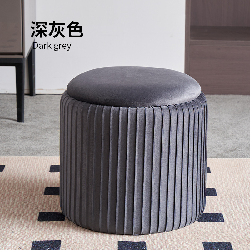 北欧轻奢小圆凳家用实木矮凳休息凳绒布现代简约门口入户换鞋凳|undefined