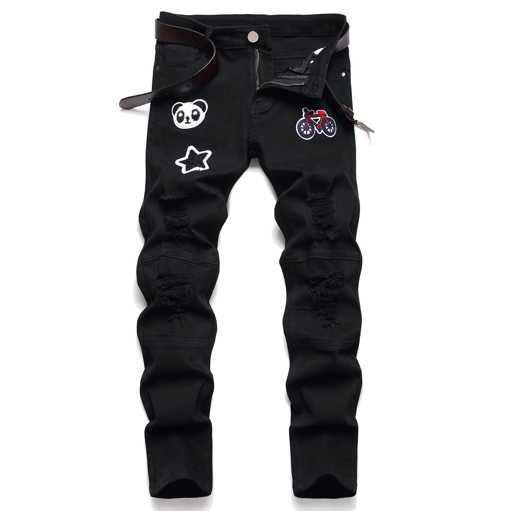 boy 2024 Cross-Border Trade Black Slim Fit Jeans Men's Wholesale_viptrois.com