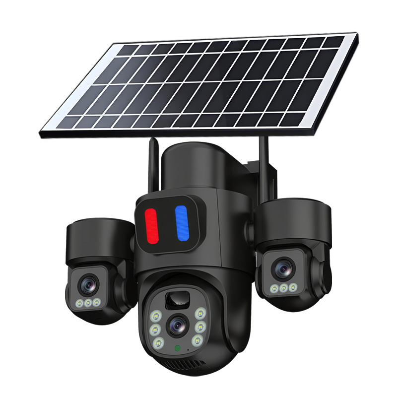 Transfronterizos dedicados a tres imágenes tres lentes alarma rotatoria sin ángulo muerto cámara de monitoreo solar impermeable al aire libre